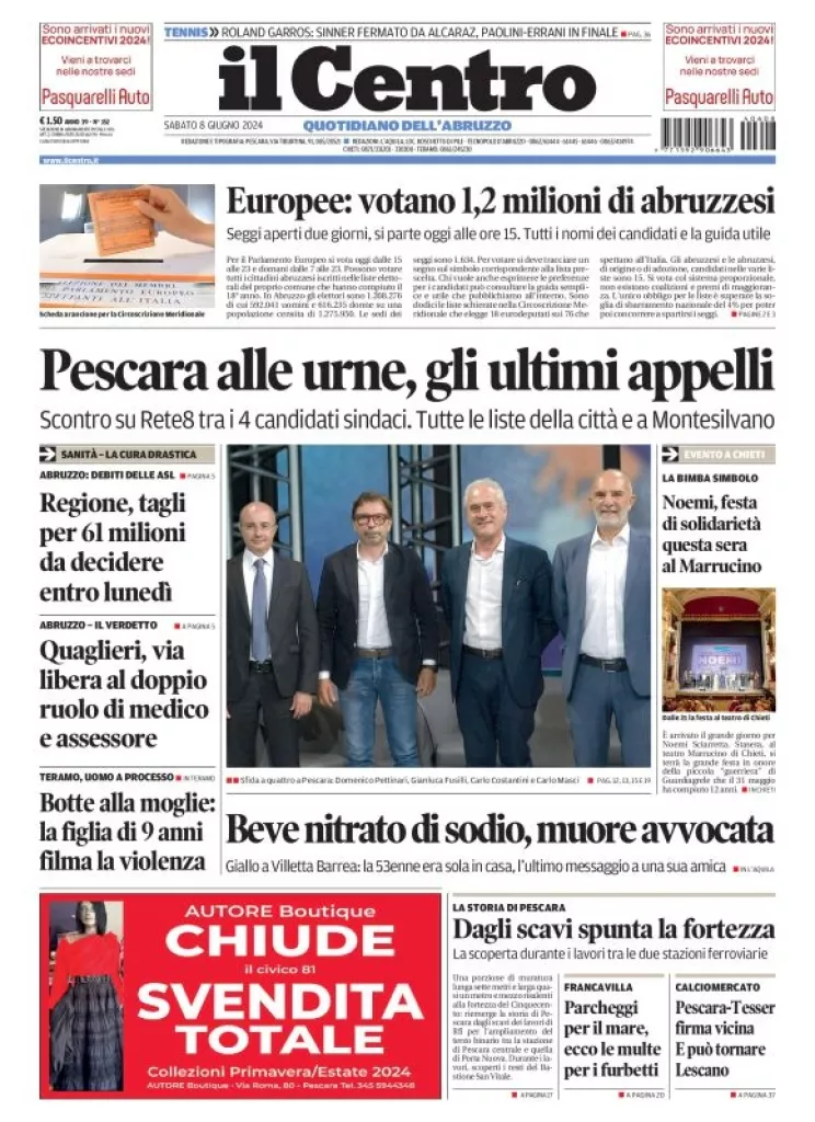 Prima-pagina-il centro-oggi-edizione-del-2024-06-08